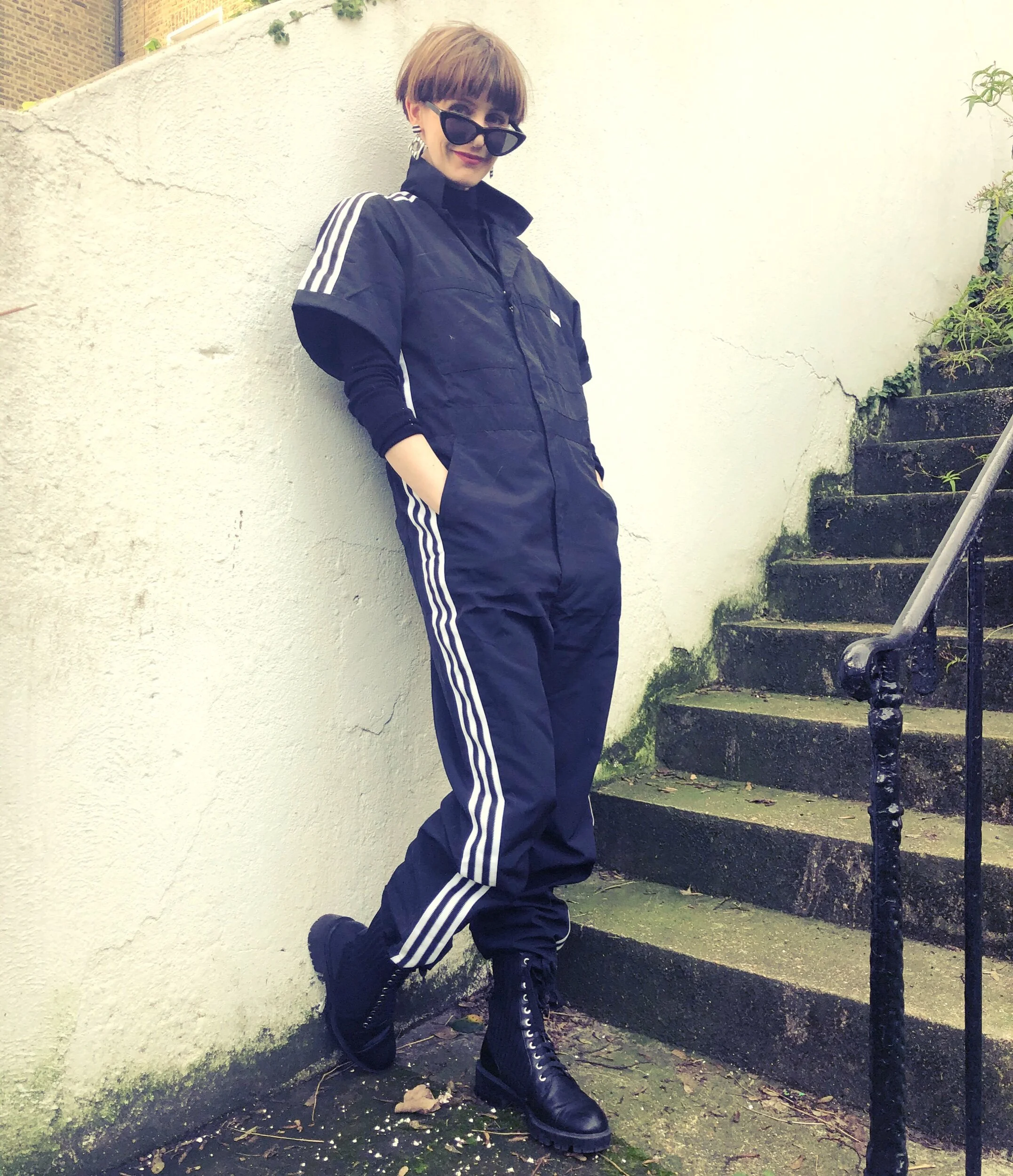 Trying to steer clear of ‘frumpy’ in this Adidas boilersuit.