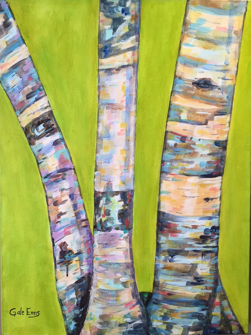  Three Birches  acrylic on canvas 18" X 24" 