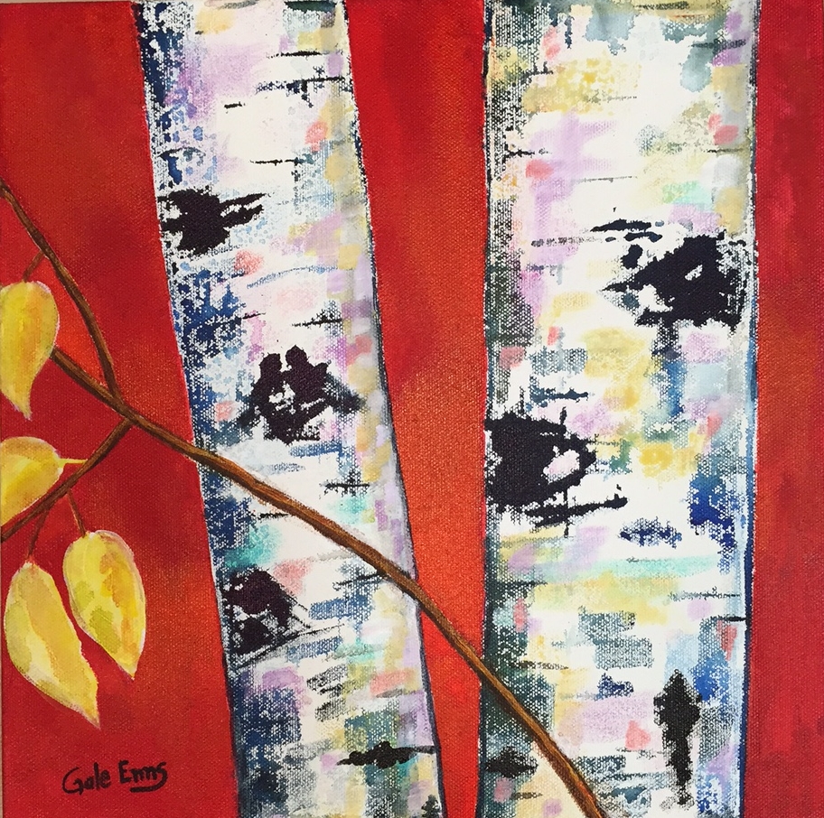  September Birches  acrylic on canvas 12" X 12" 