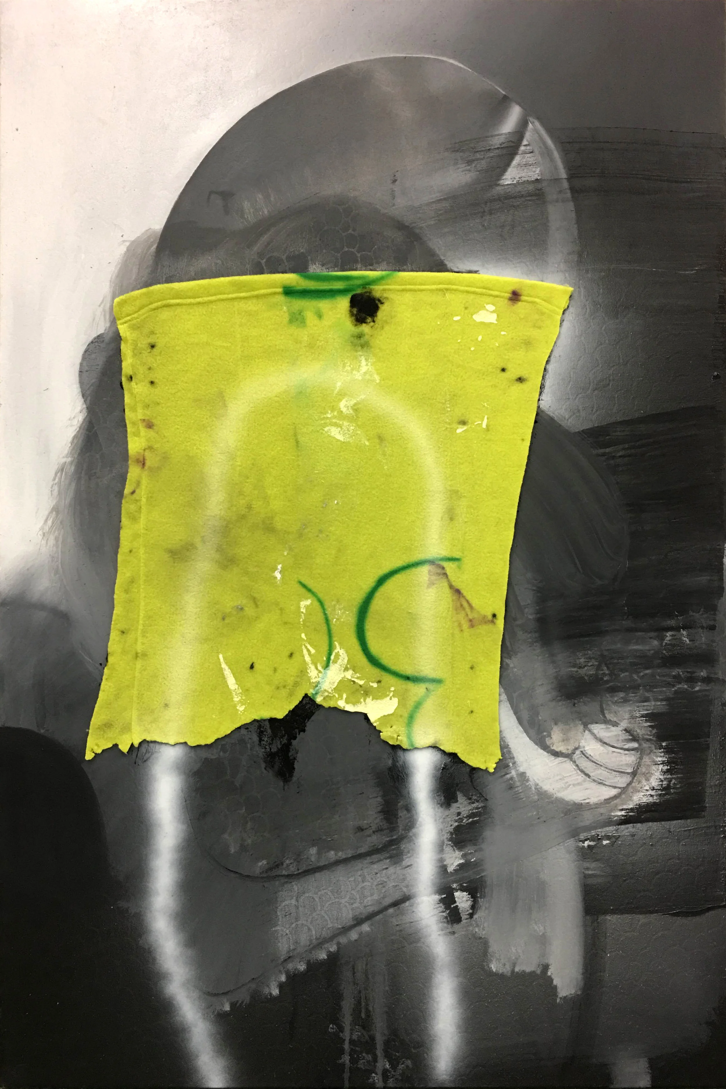 Pipe Smoker (Stranger) | 2016 | Oil, enamel and fleece on canvas | 52" x 36"
