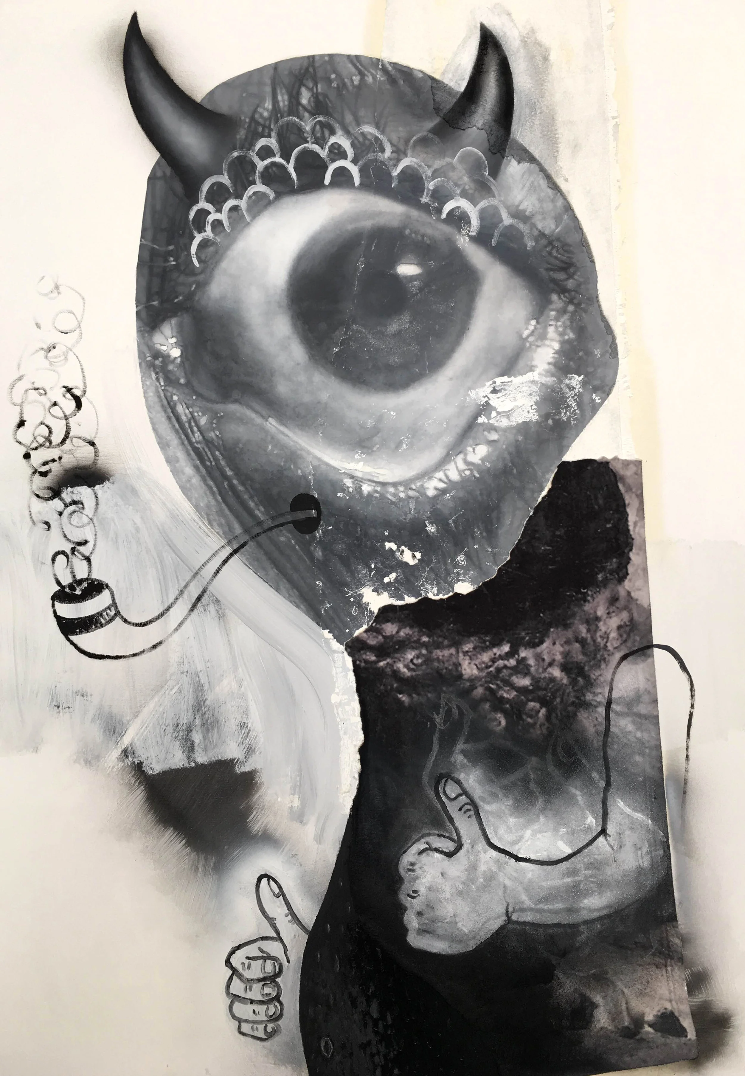 Pipe Smoker (Cyclops) | 2016 | Oil, enamel, acrylic and fleece on canvas | 52" x 36"
