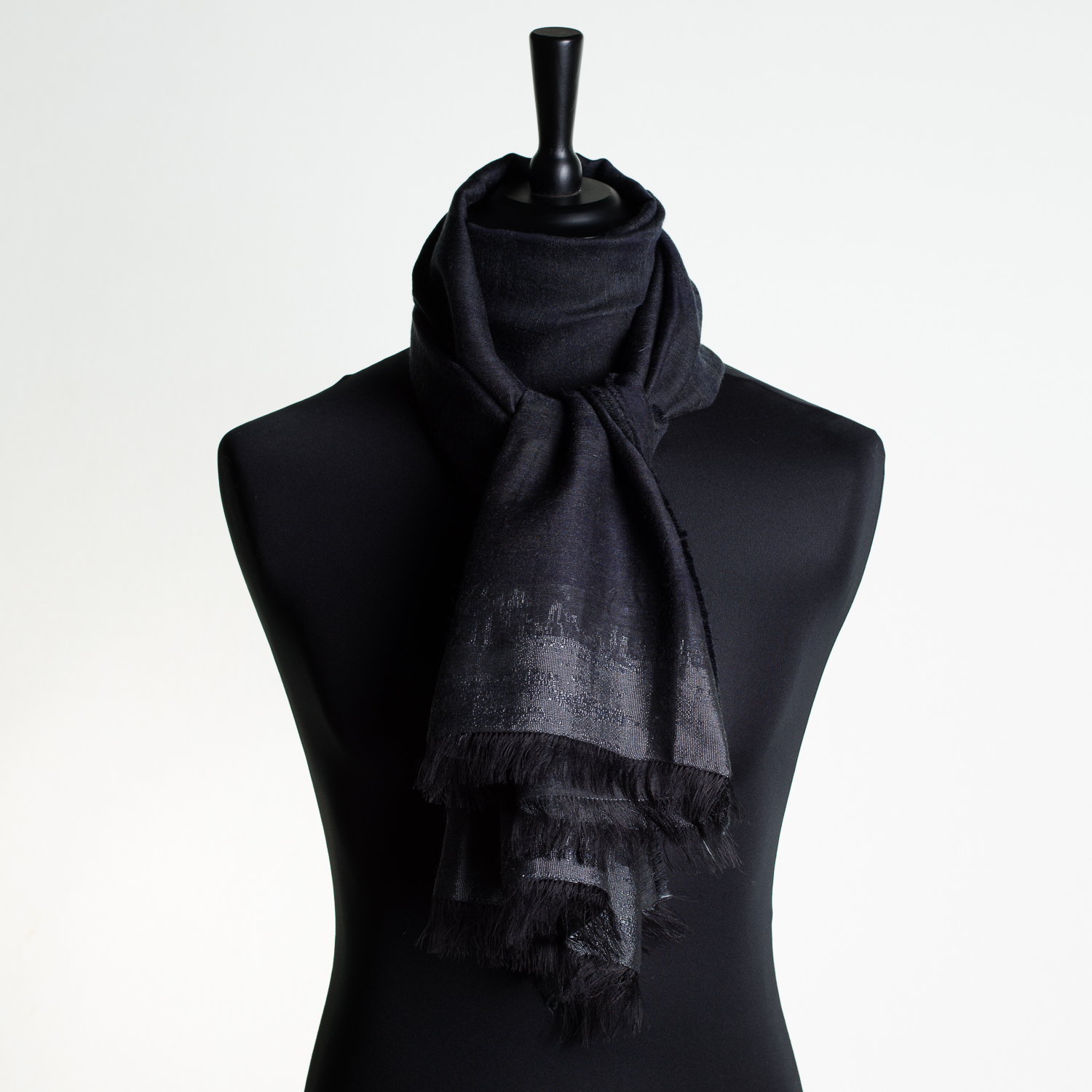 HOT CITY 'BLACK' LONG SILK AND CASHMERE SCARF