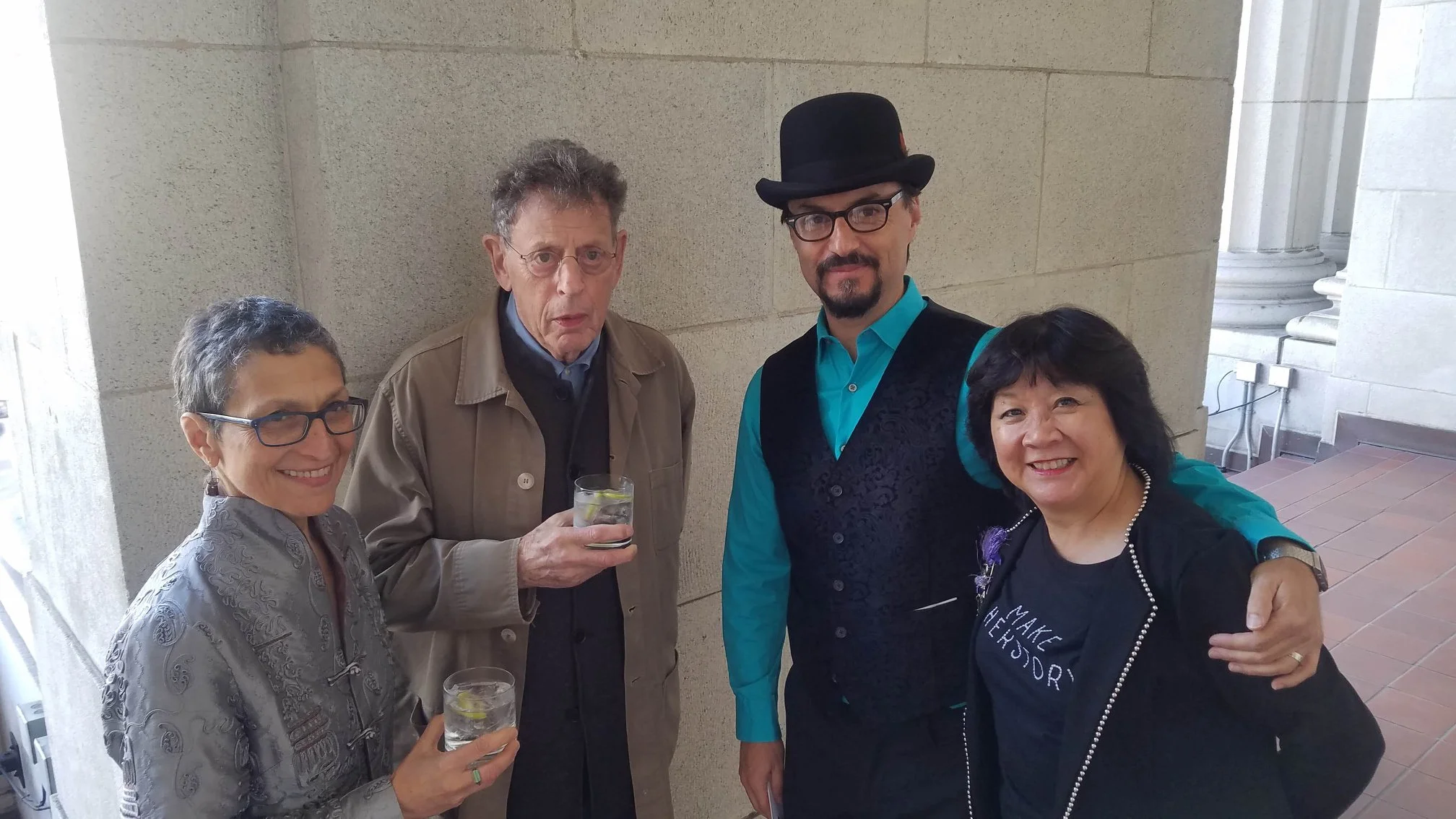 Laura Kaminsky, Philip Glass, Chris Pratorius Gómez, Debbie Chin. 2018 Opera Parallèle Gala, San Francisco.