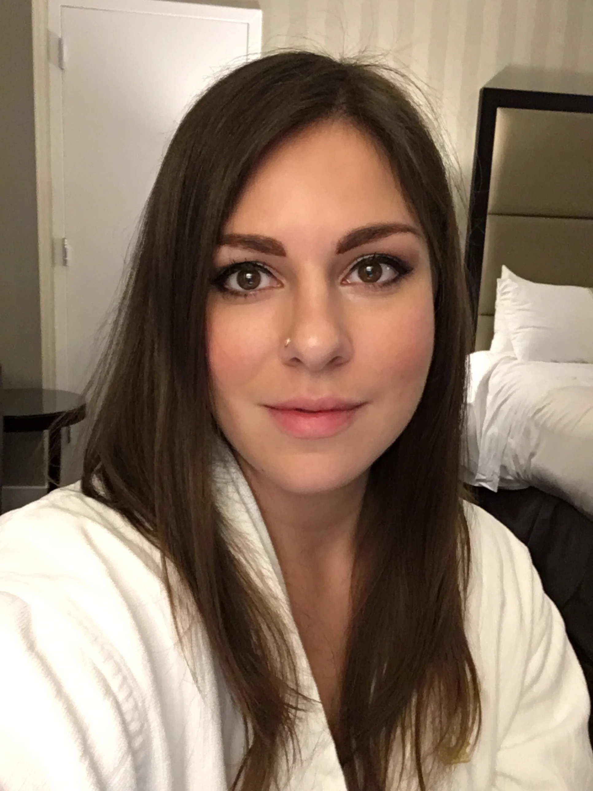 Delilah in a bathrobe