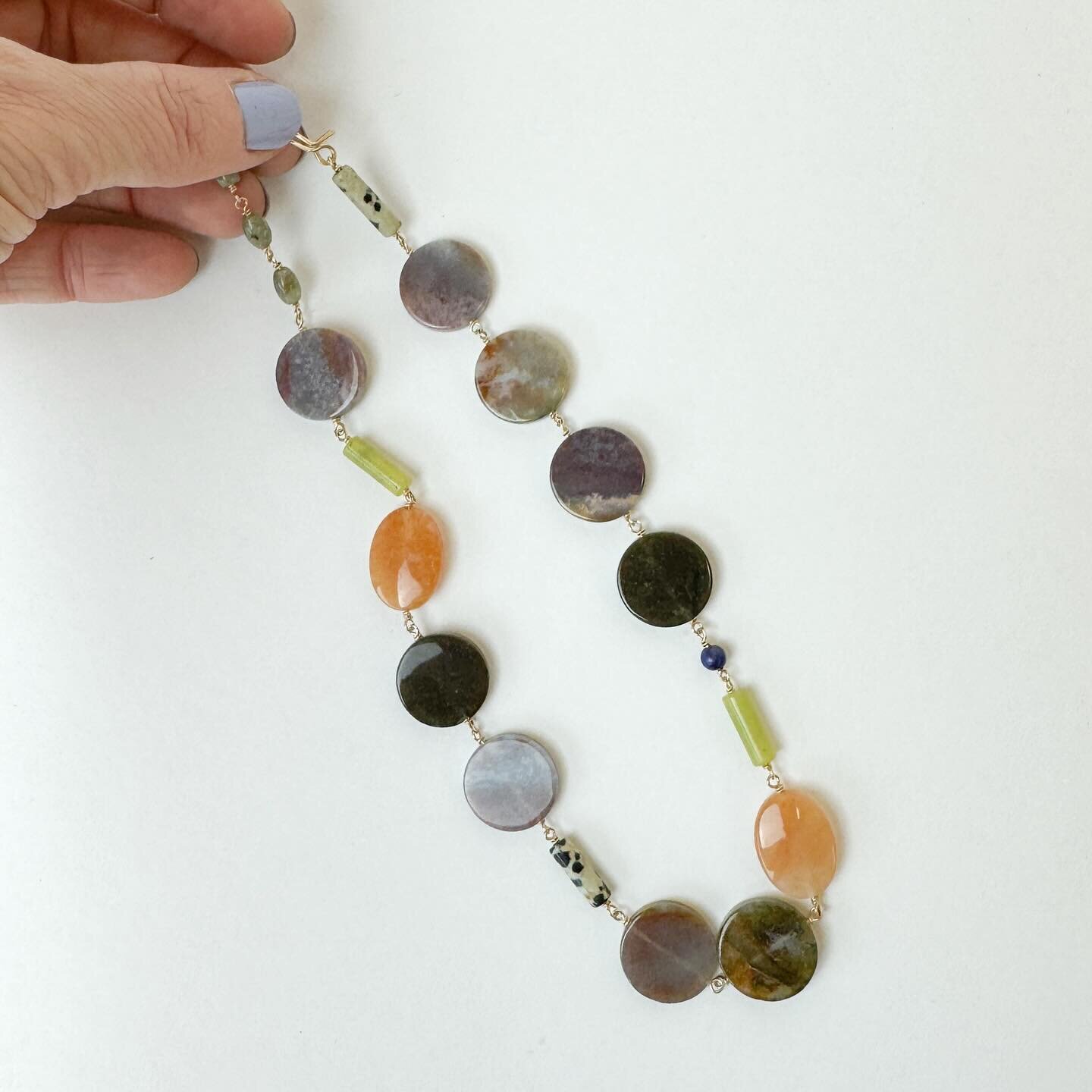 A play on color and shape. The Marquis is a beautiful mix of jasper, aventurine, quartz and lapis.