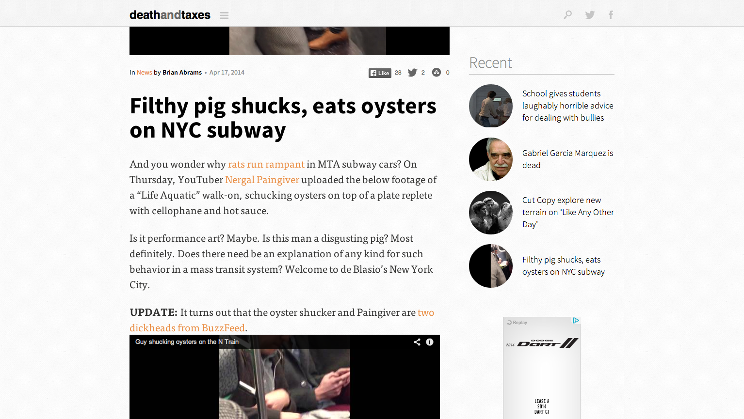 Filthy pig shucks  eats oysters on NYC subway   Death and Taxes.png