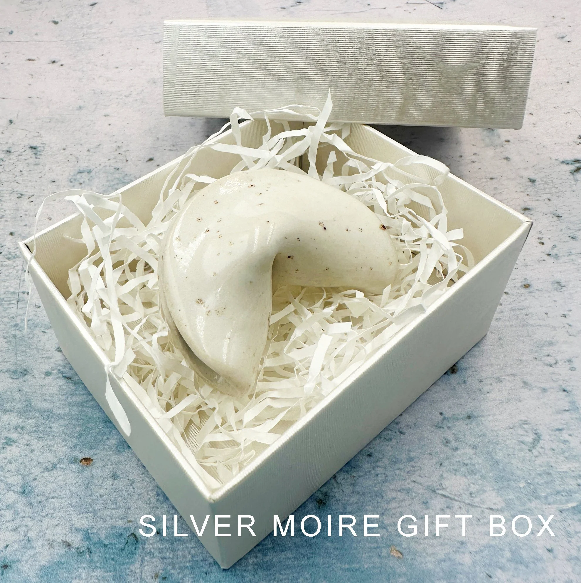 ceramic fortune cookie silver moire gift box.jpg
