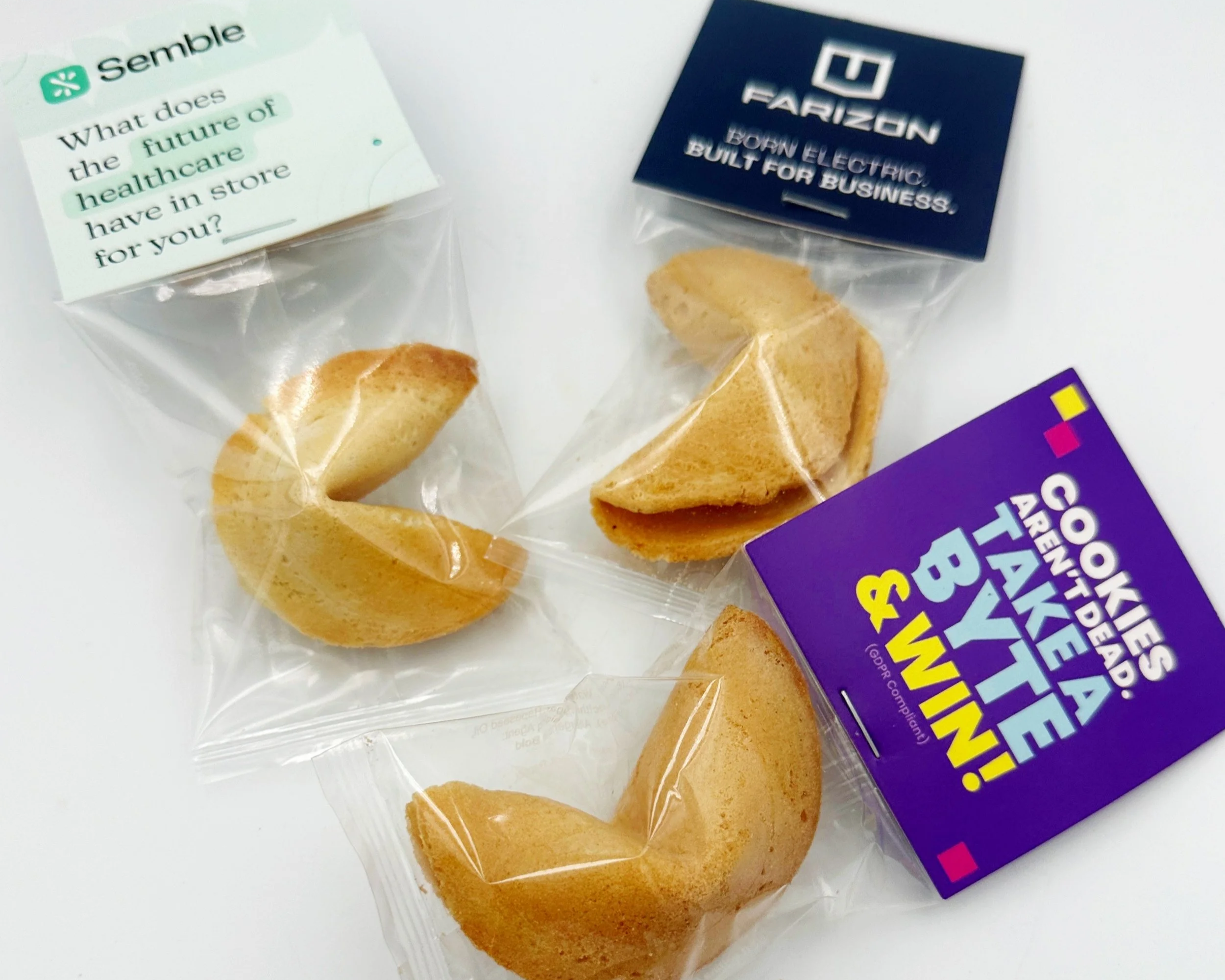promotional fortune cookies personalised with your own branded header cards
