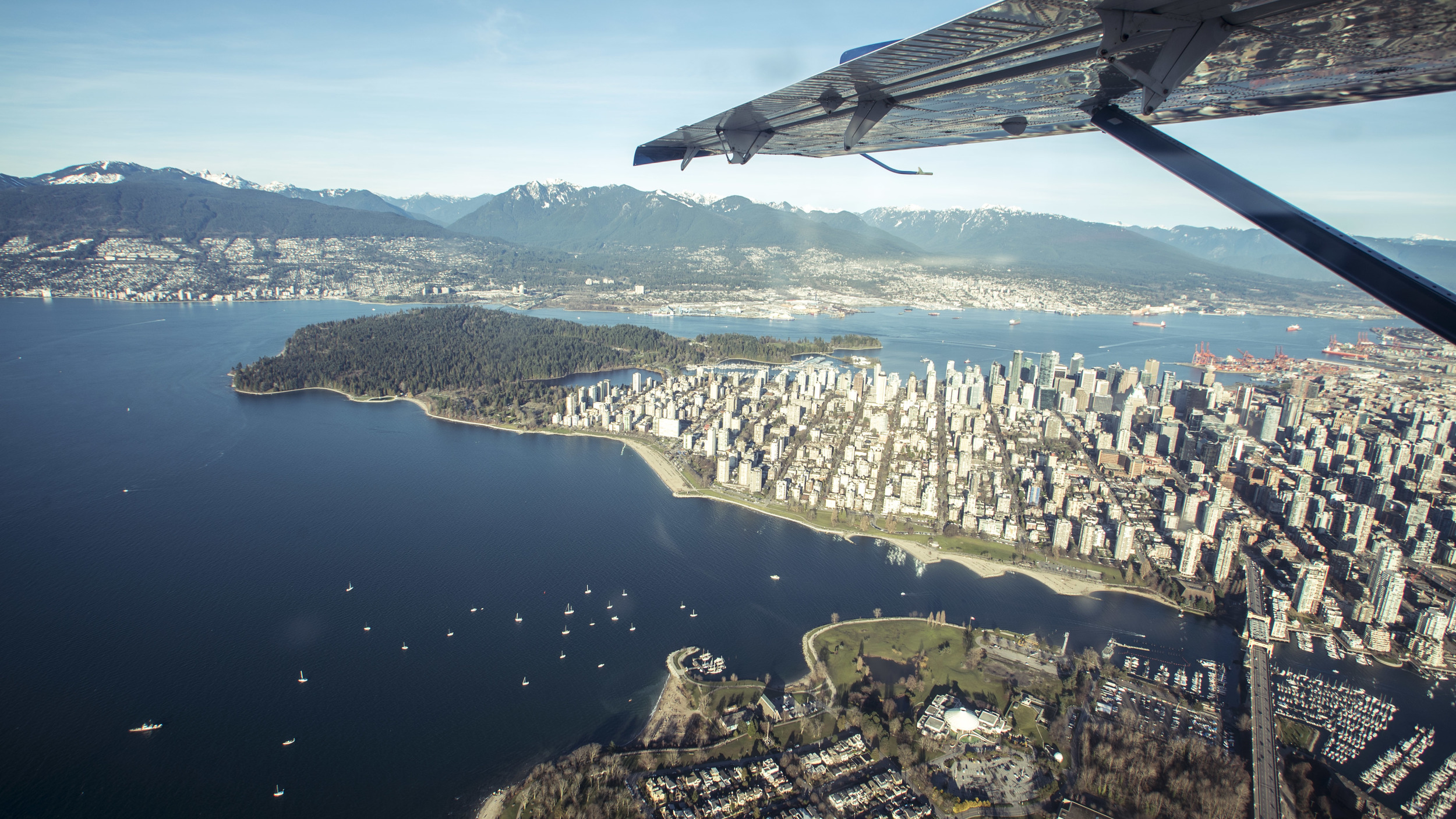 View over Vancouver from a scenic flight 