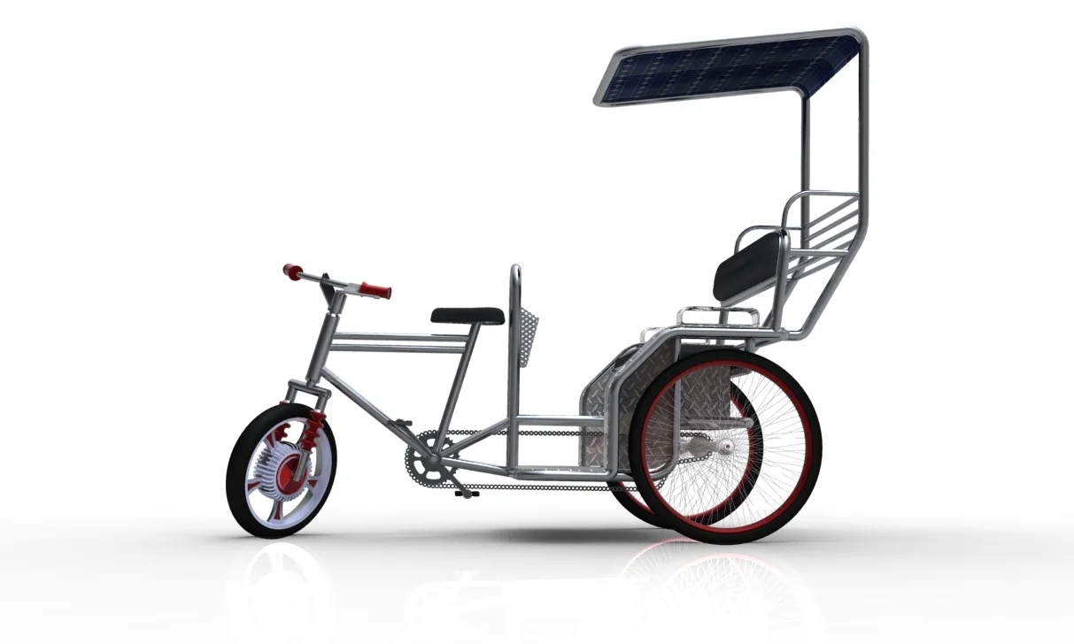 An open bicycle rickshaw