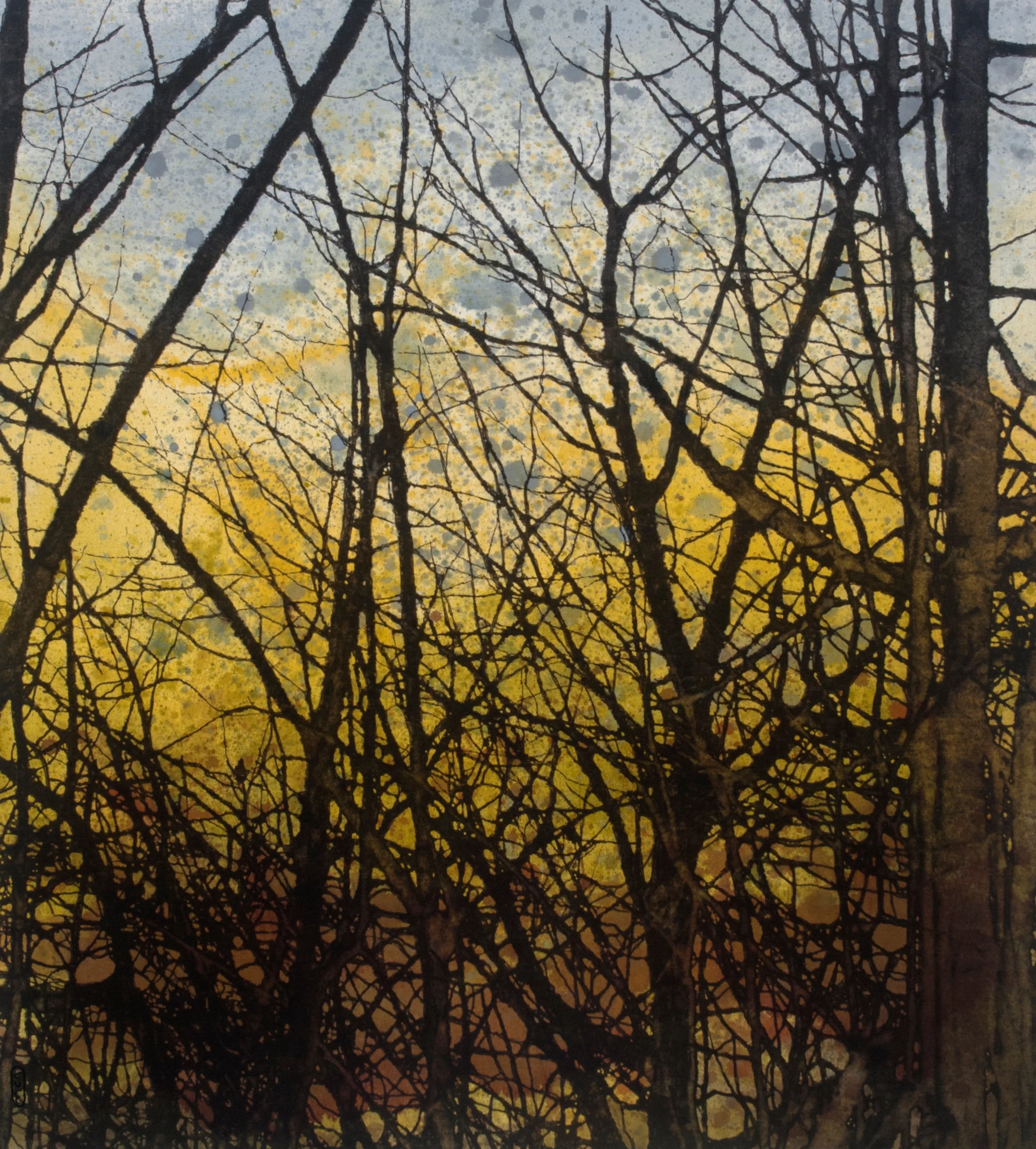 À travers les branches techniques mixtes sur toile 101 x 91 cm 2018