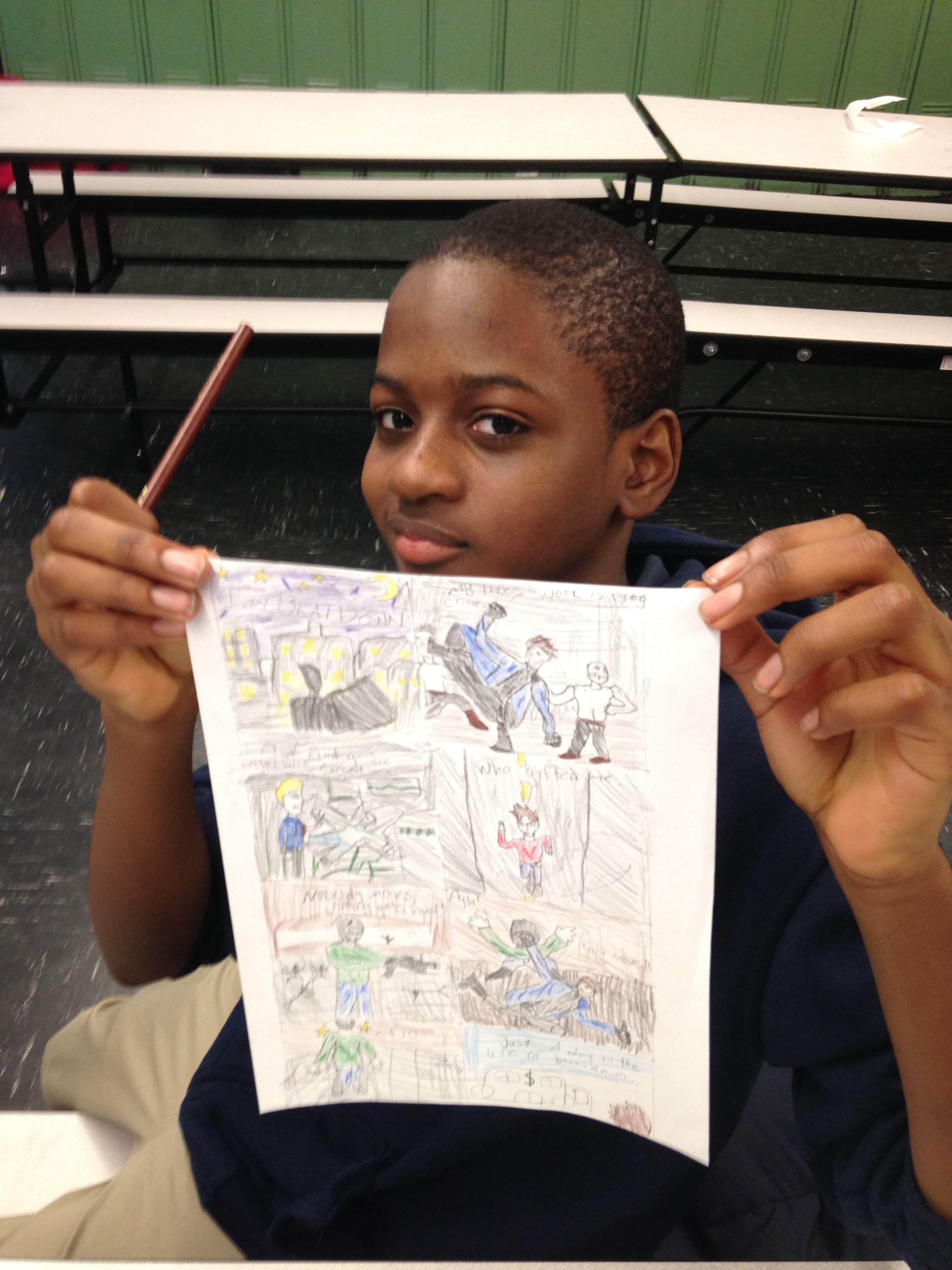 "My superhero is named Beatdown. Even though his name sounds mean, he actually is a good guy - he's an anti-bully. His life's work is to protect others from bad guys." -Chad, 7th grade.