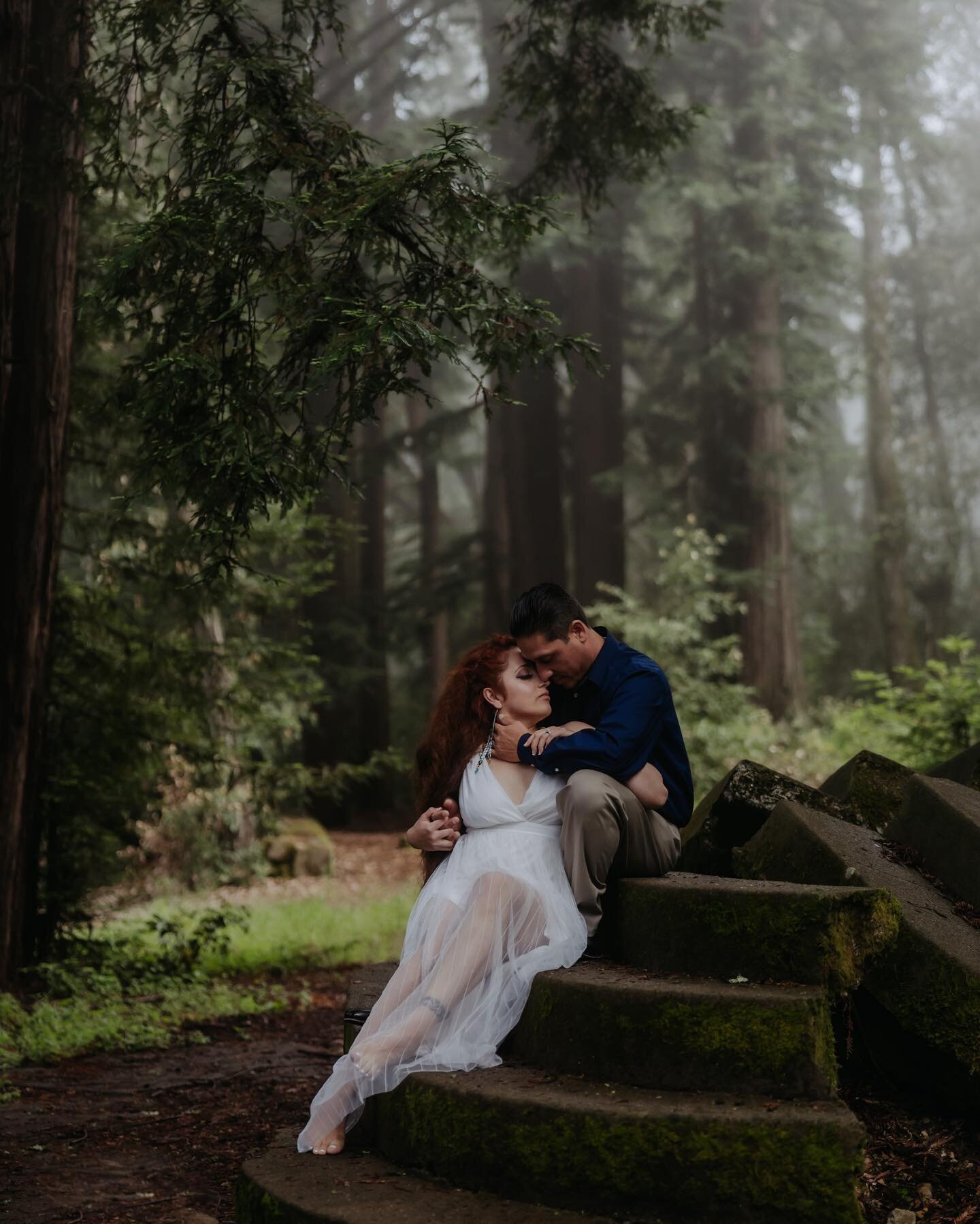 Clarissa and Peter in Mt.Madonna. We stumbled upon the perfect foggy day in the forest. I couldn&rsquo;t be more elated at our conversations and honored to photograph your wedding next month. #mtmadonna #santacruzweddingphotographer #santacruzelopeme