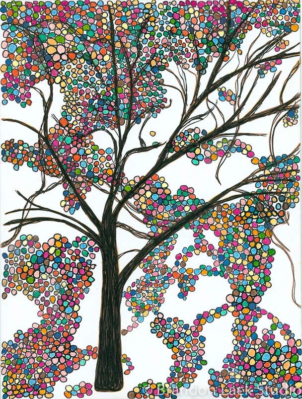 Tiny Bubbles 1, March 2015. Paint markers on canvas. 20 x 24 inches. Unframed.