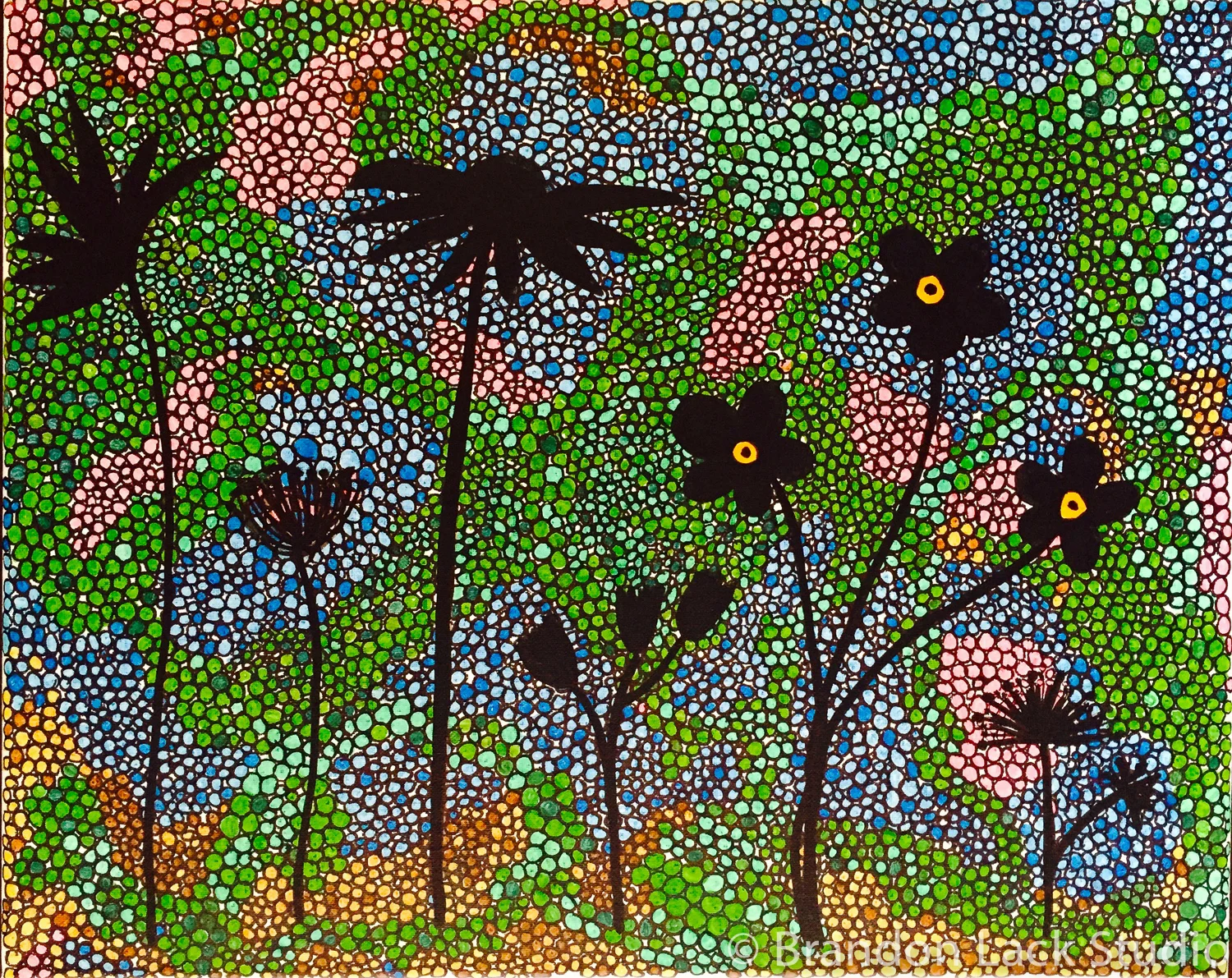 Caroline's Flower Garden, February 2015. Paint markers on canvas. 20 x 24 inches. Unframed.