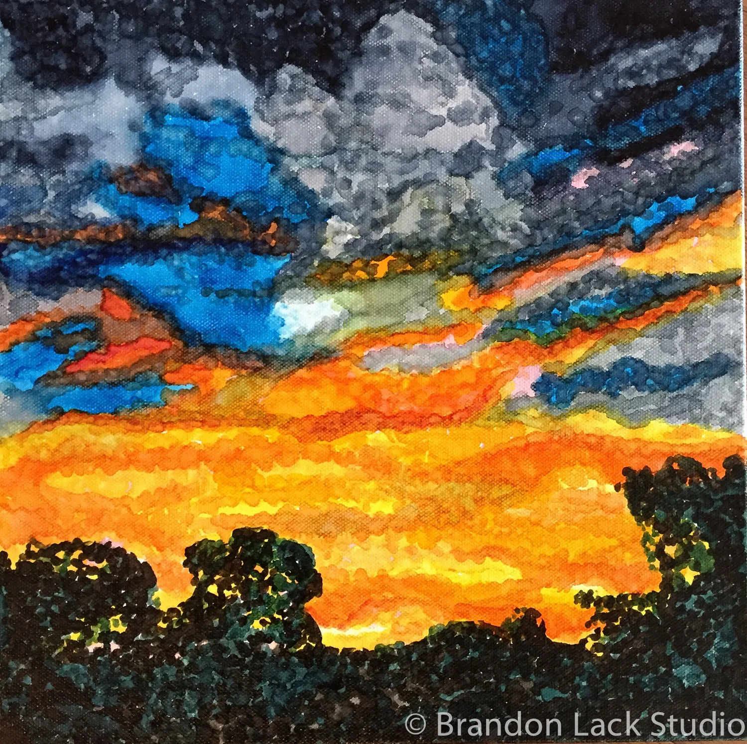 Pink at Night is a Sailors Delight 2, August 2015. Paint markers on thick canvas. 12 x 12 inches. Unframed.