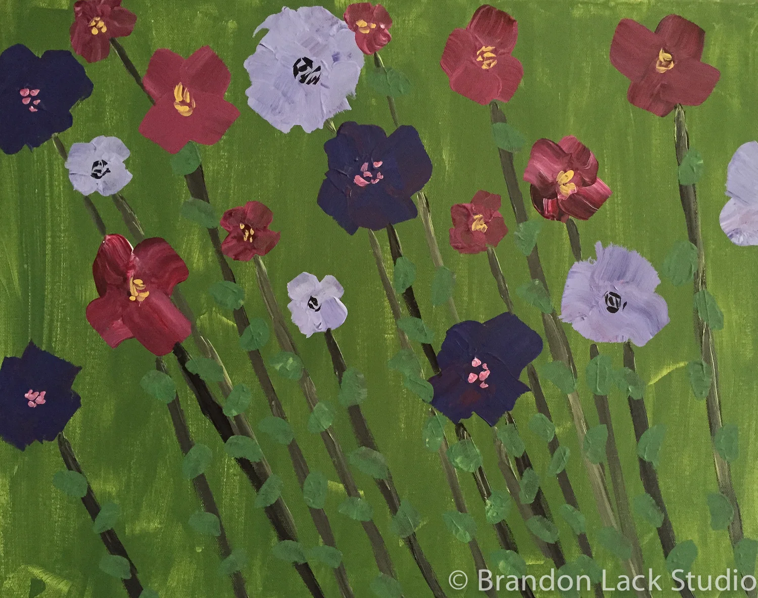 Purple Flowers 2, February 2015. Acrylic on canvas. 16 x 20 inches. Unframed.