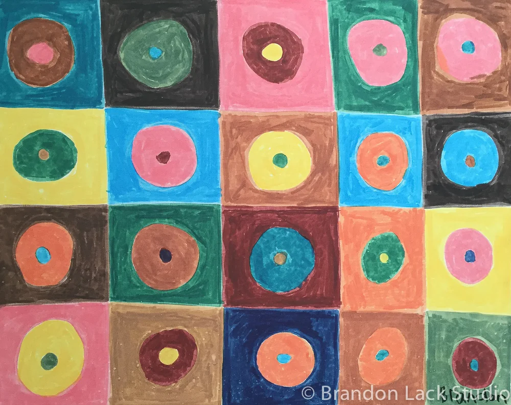 Circles and Dots 2, 2015. Waterbased acryclic paint marker on canvas. 16 x 20 inches. Unframed.
