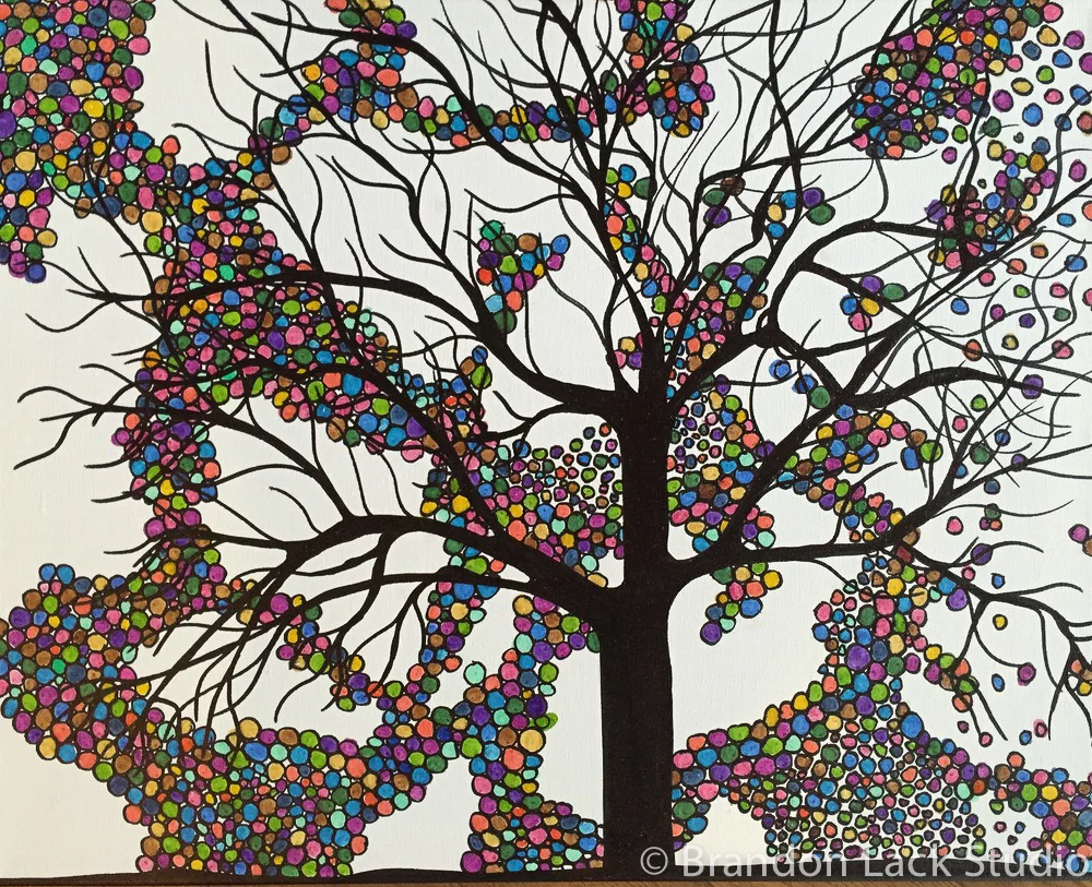 Tiny Bubbles 8, November 2015. Paint markers on canvas. 16 x 20 inches. Unframed.