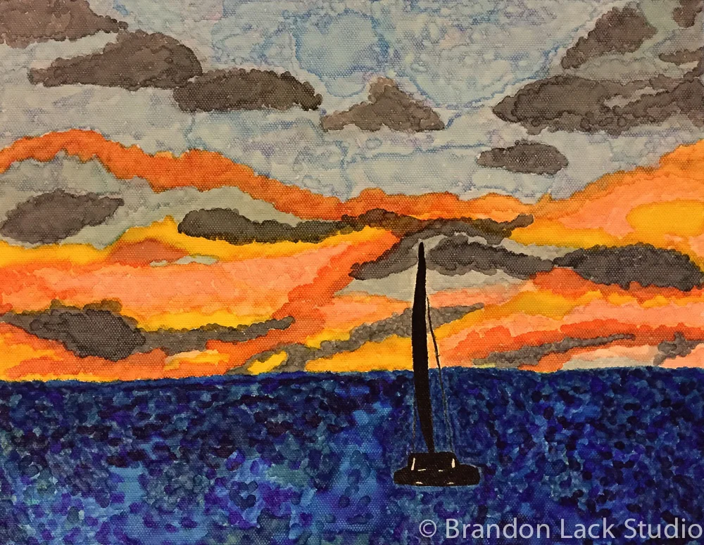 My Dad's Sailboat, November 2015. Paint markers on canvas. 11 x 14 inches. Unframed.