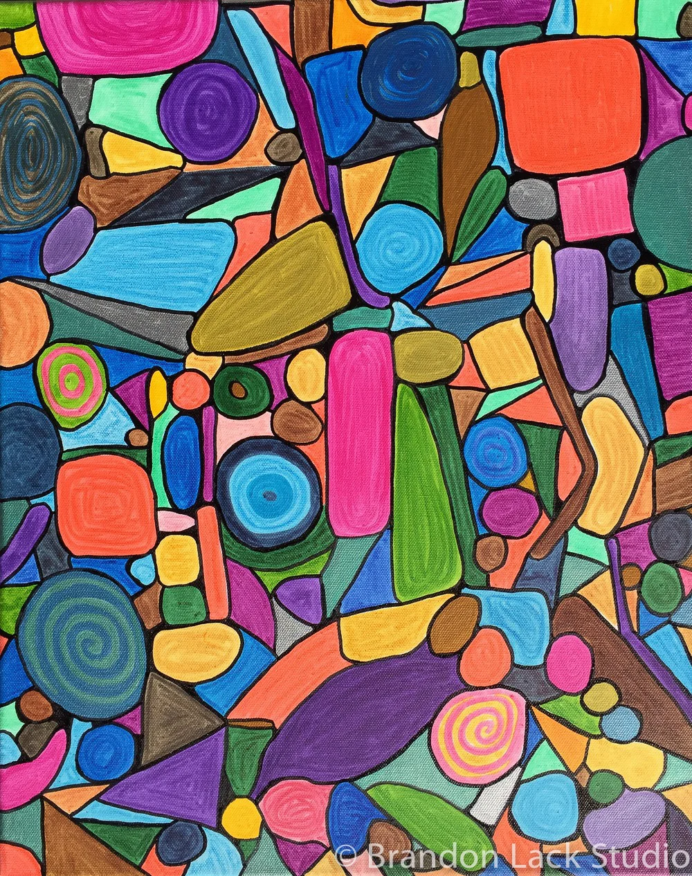 Mostly Circles, December 2016. Paint markers on canvas. 16 x 20 inches. Unframed.