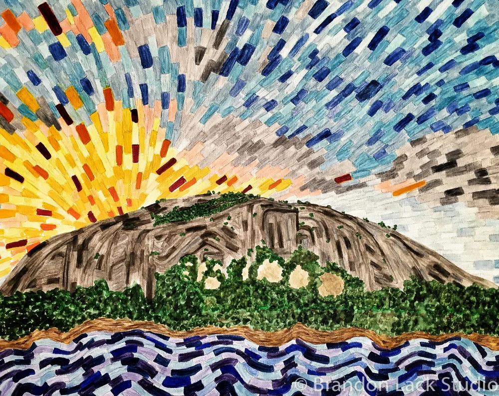 Enchanted Rock Sunset, July 2016. Paint markers on thick canvas. 16 x 20 inches. Unframed.