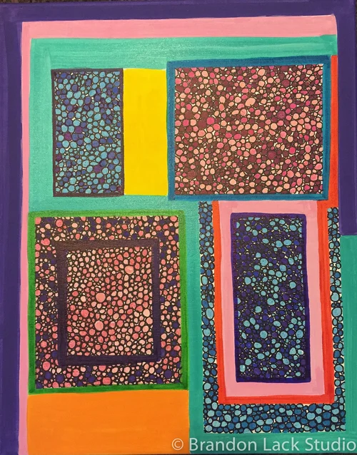 Big Squares and Tiny Bubbles, 2015. Paint markers on canvas. 16x20 inches.