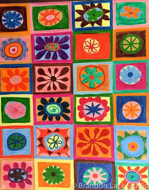 24 Flowers, February 2015. Paint markers on canvas. 16x20 inches.