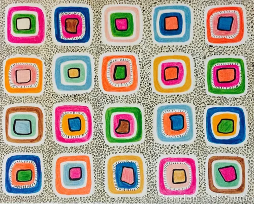 Squares in Squares in Squares 2, July 2015. Paint markers on canvas. 16 x 20 inches. Unframed.