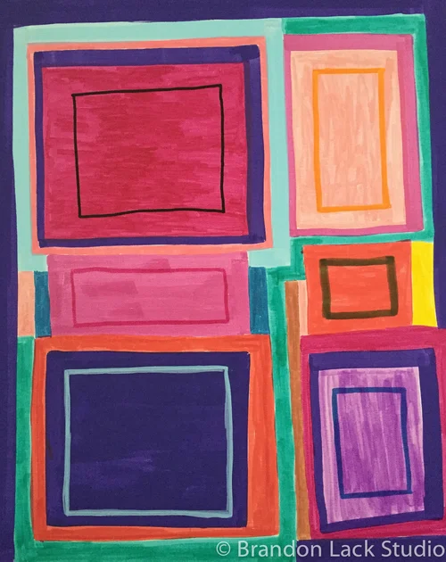Big Squares, 2015. Acrylic paint markers on canvas. 16 x 20 inches. Unframed.