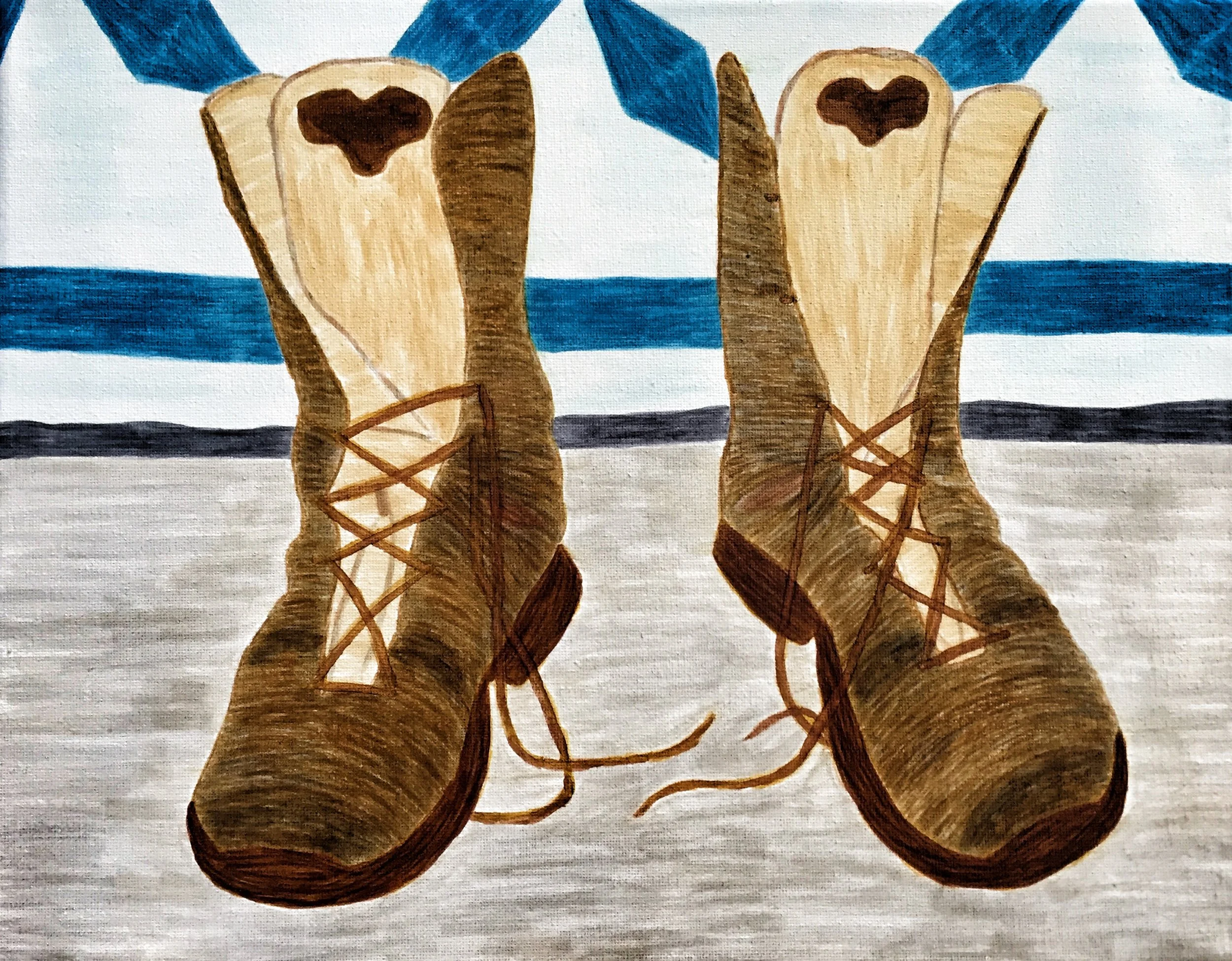 Brandon's 2017 painting Andrew's Boots Still in his Room