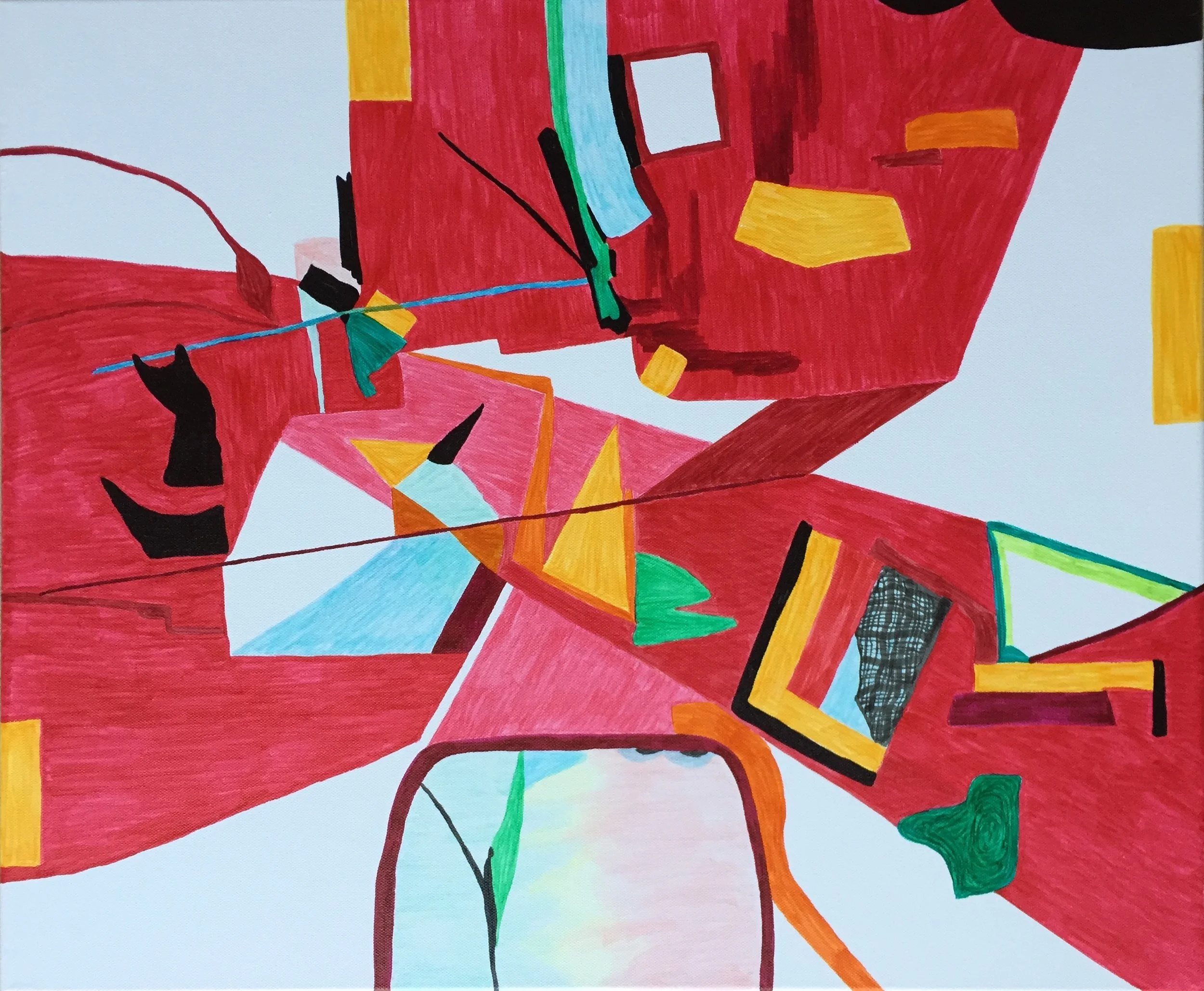 Busy Red, December 2017. Paint pens on canvas. 20x24 inches. Unframed with painted sides.