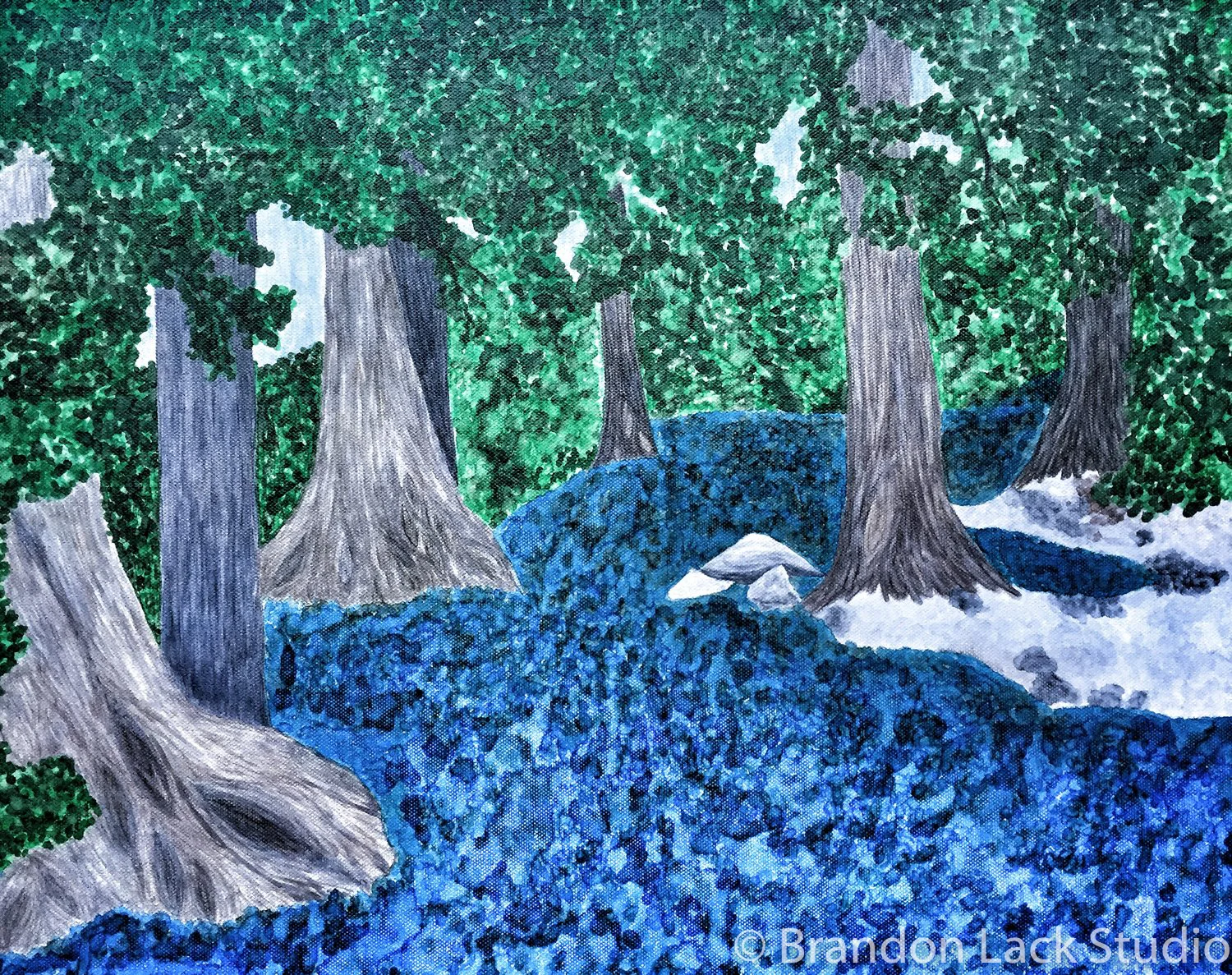 Onion Creek, August 2016. Paint pens on canvas. 16 x 20 inches. Unframed.