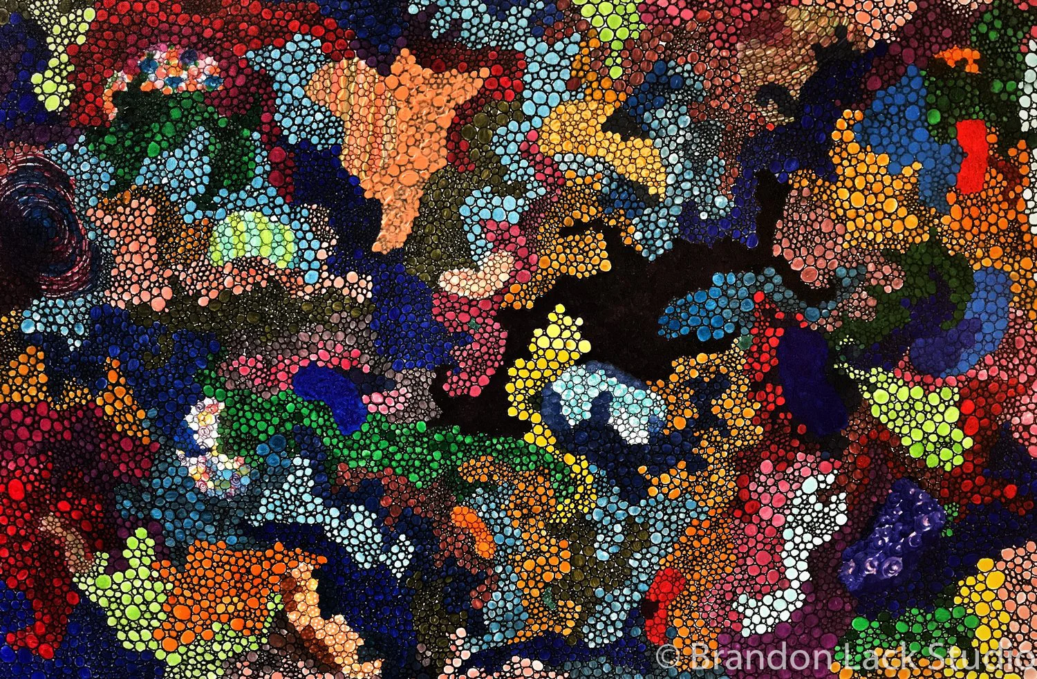 Abstract Tiny Bubbles, April 2017. Mixed media on canvas. 24x36 inches. Unframed.
