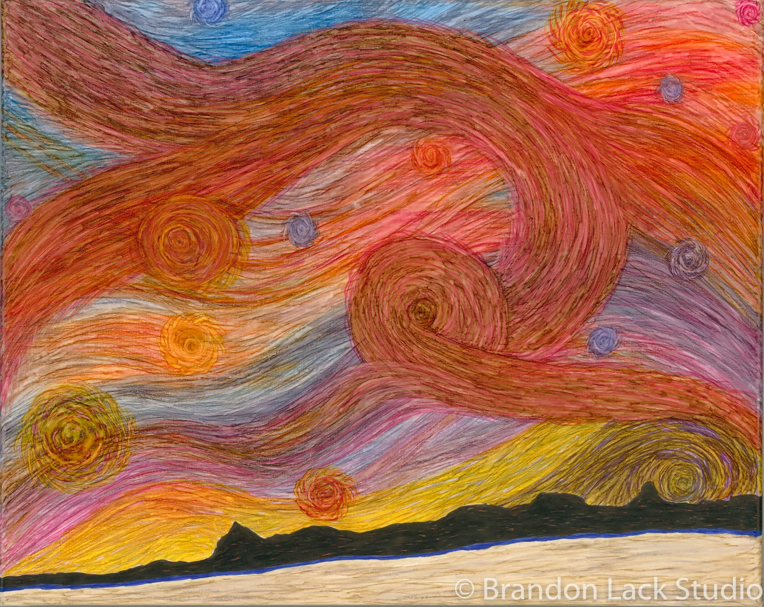 West Texas Pink Sky, November 2016. Paint pens on canvas. 16 x 20 inches. Unframed.