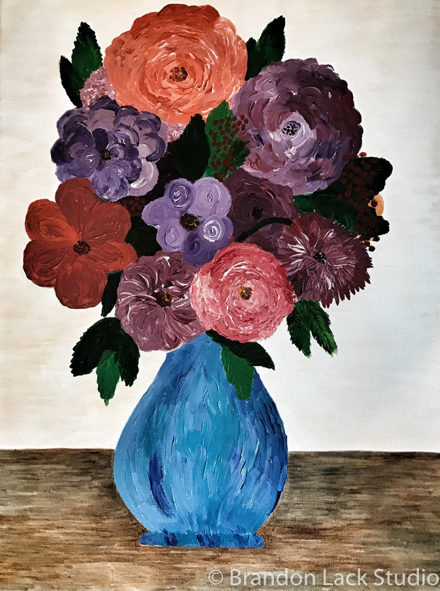 Red and Purple Flowers, June 2017. Mixed media on canvas. 16x20 inches. Unframed.