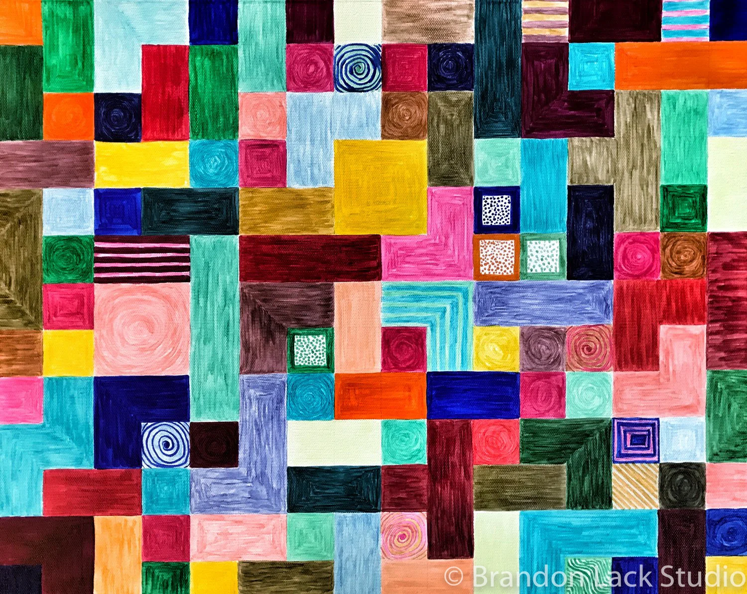 Thousand Squares, February 2017. Paint pen on canvas. 16 x 20 inches. Unframed.