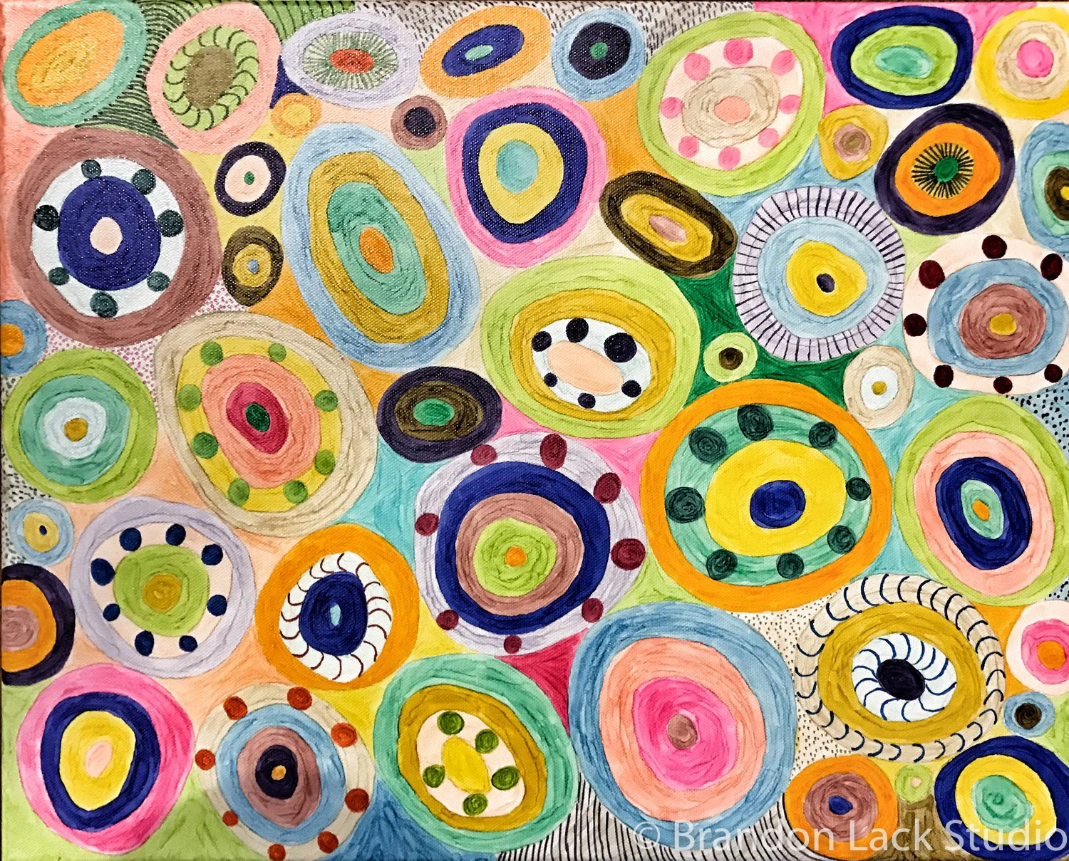 Swirly Circles 2, December 2015. Paint pens on canvas. 16 x 20 inches. Unframed.