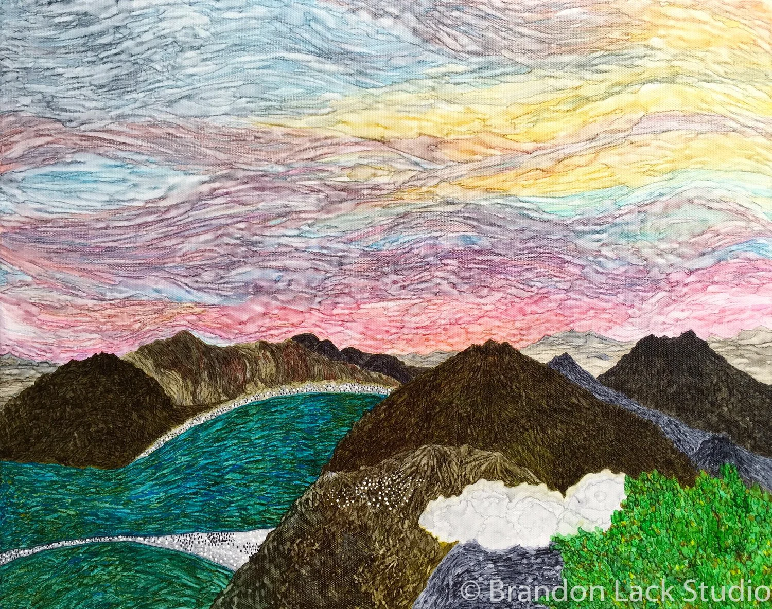 Lugano Sky, May 2017. Paint pens on canvas. 16x20 inches. Unframed.