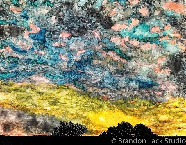 Big Driftwood Sky, January 2017. Paint pens on canvas. 16 x 20 inches. Unframed.