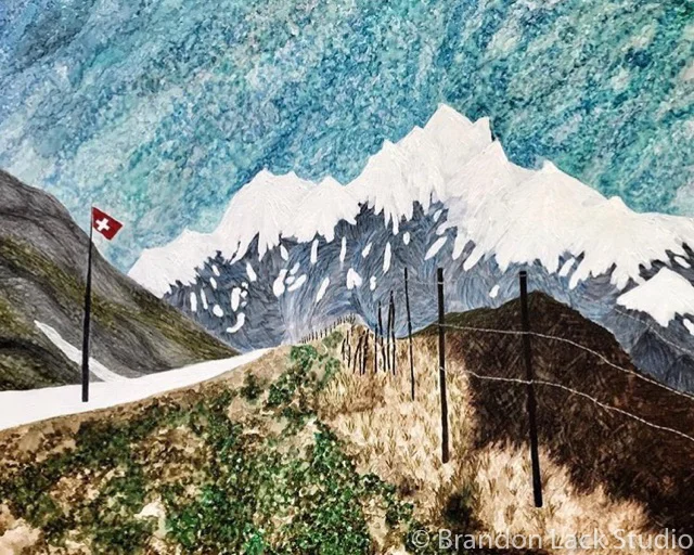 Maryhelen's Hike in Switzerland, July 2017. Mixed media on canvas. 16x20 inches. Unframed.
