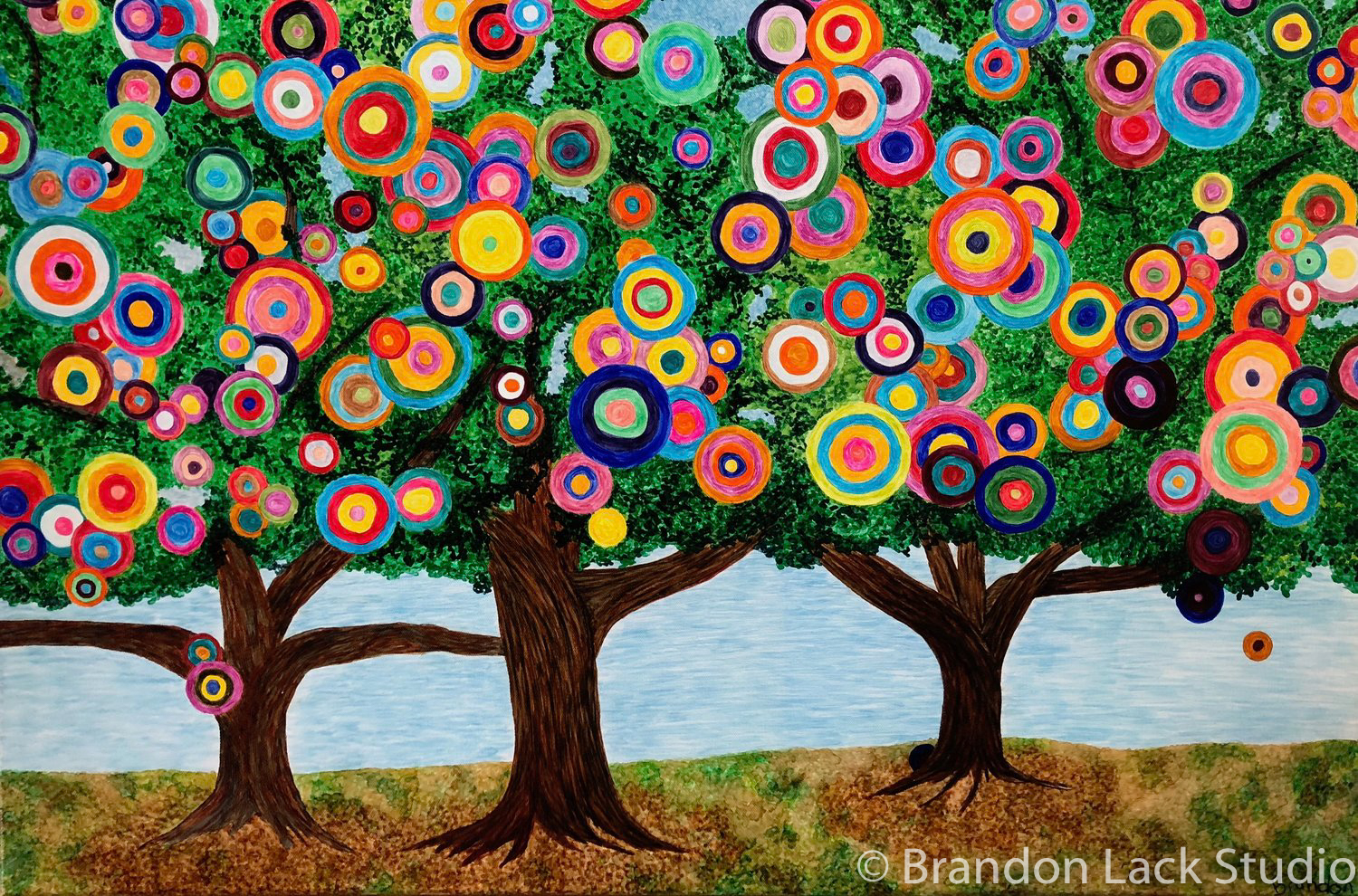 School Trees, May 2018. Paint pens on unframed 24x36 inches stretched canvas with finished sides.
