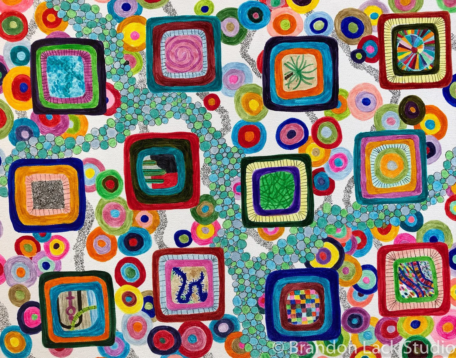 Memory Lane, March 2018. Paint pens on canvas. 16x20 inches with finished sides.