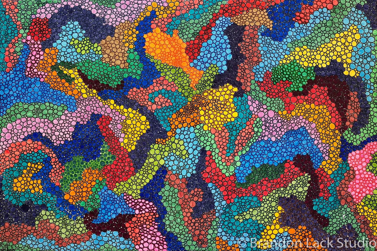Happy Practice, April 2018. Paint pens on stretched canvas. 24x36 inches with finished sides.