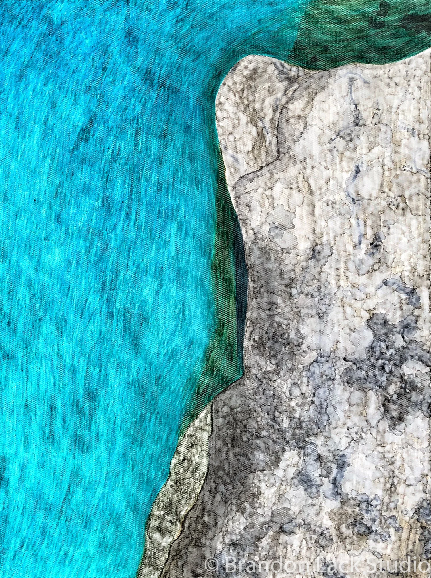 Water and Rock, February 2018. Paint pens on canvas. 18x24 inches with finished sides.