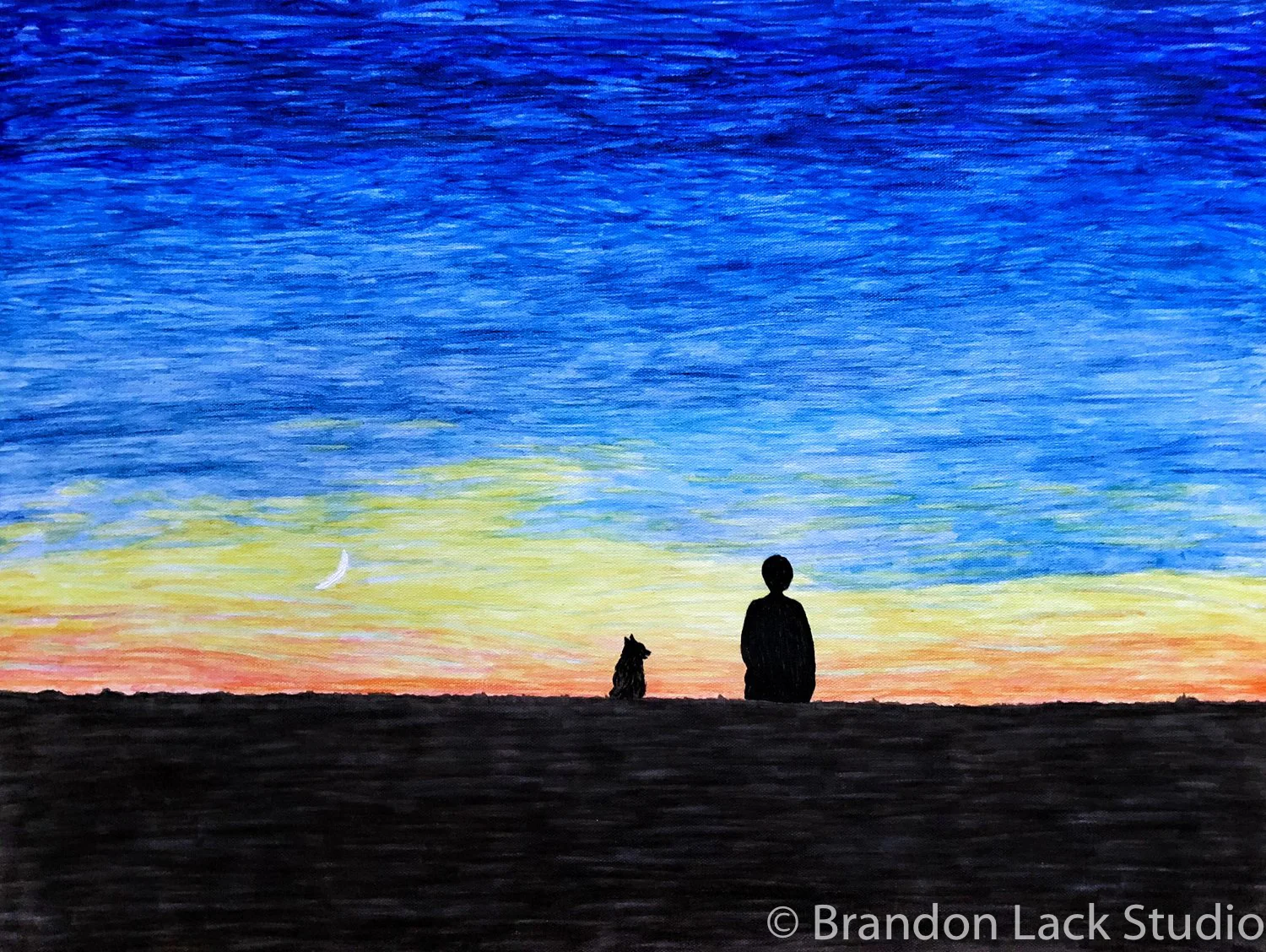 Christine and Danish Sunrise, March 2018. Paint pen on stretched canvas. 18x24 inches with finished sides.