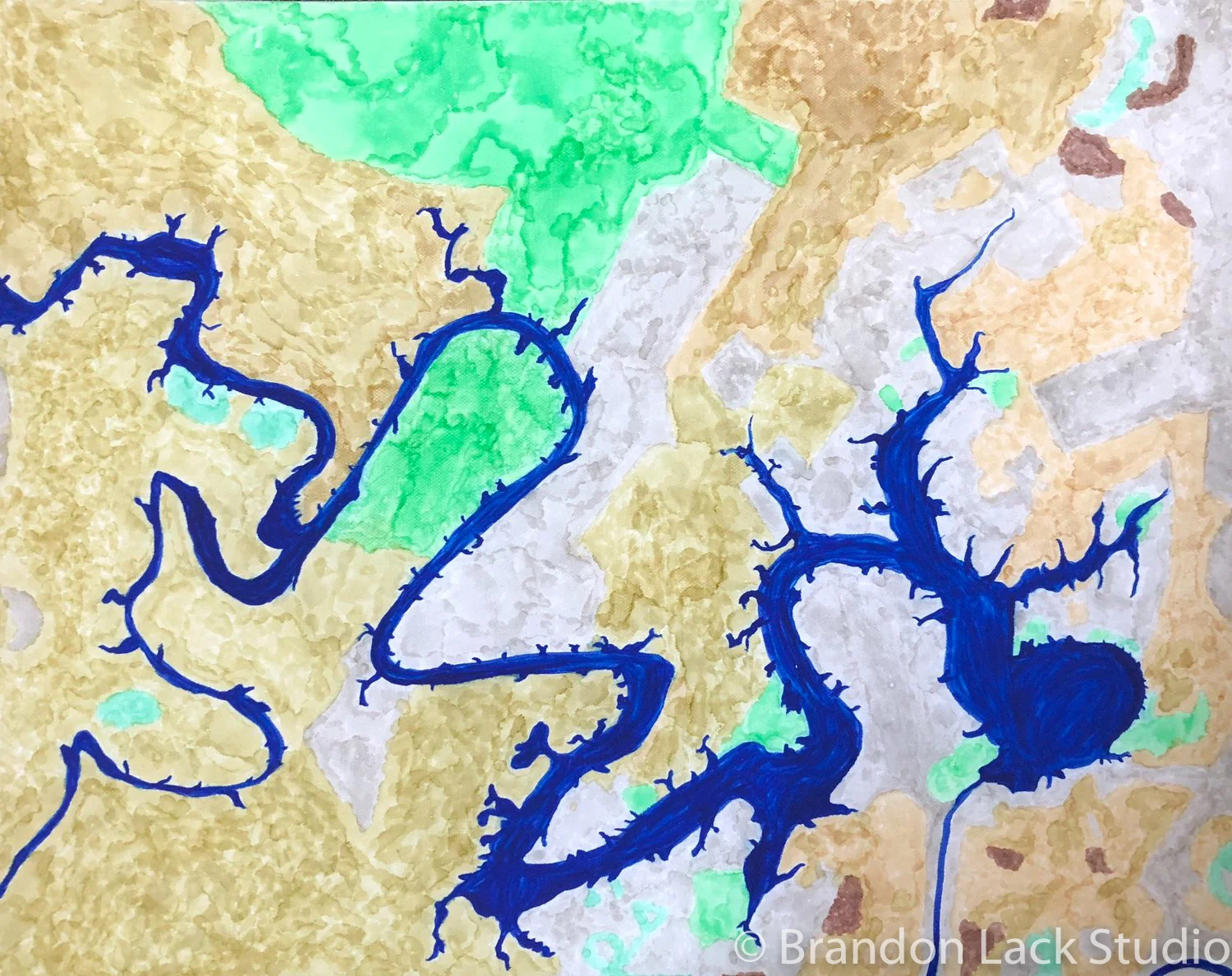 Waterways, May 2016. Paint markers on thick canvas. 16 x 20 inches. Unframed.