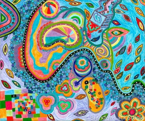 Swirls and Whirls, June 2018. Paint pens on stretched canvas. 20x24 inches. Unframed with finished sides.