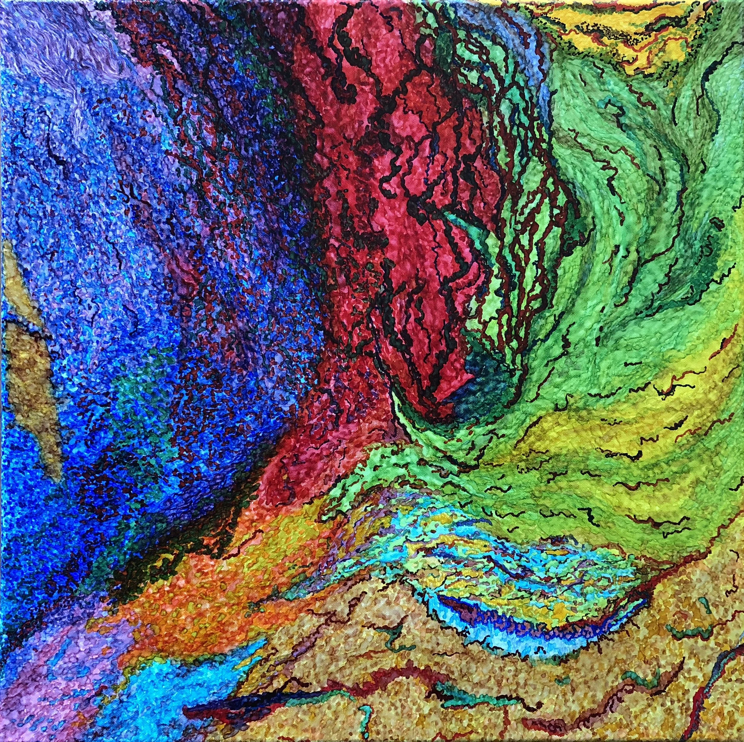 More Worry, October, 2018. Paint pen on stretched canvas. 24x24 inches. Unframed with finished sides.