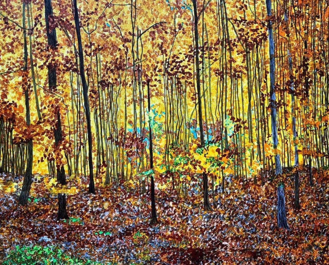 Love to Autumn, September 2018. Paint pens on stretched canvas. 20x24 inches. Unframed with finished sides.